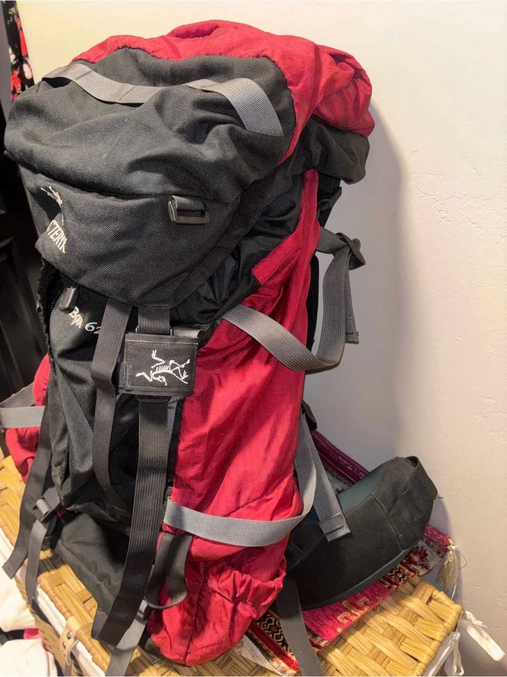 Arc'teryx Black and Red Bora 62 Backpack